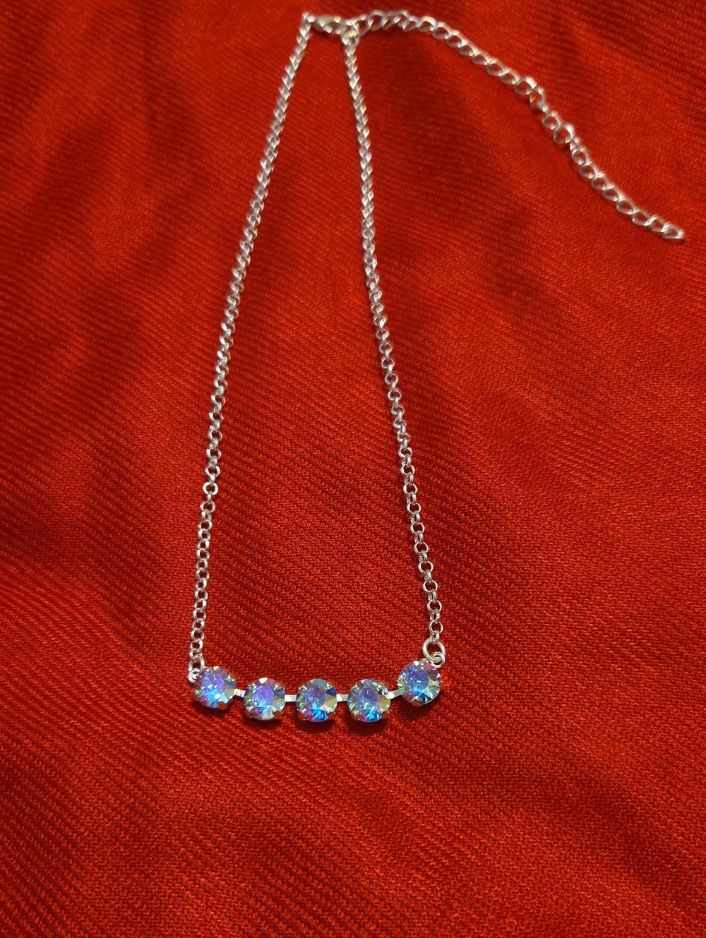 Silver Necklace with Blue Opal Crystal Accents - Women Jewelry